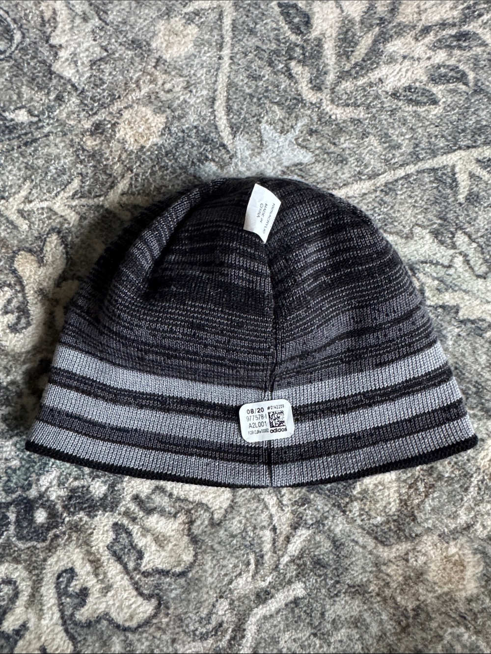 adidas Black Beanie with Gray Stripe Logo - Picture 3 of 5